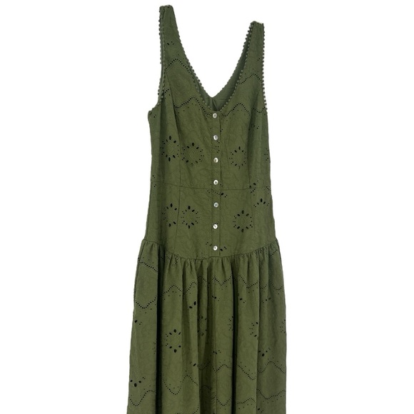 NWT’S HOUSE OF HARLOW 1960  Button Front Cotton Eyelet Dress in Olive Green sz 8 - Picture 5 of 15